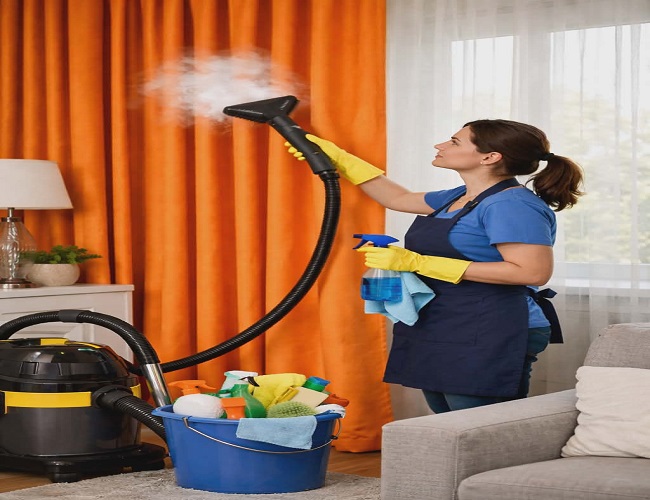 تنظيف ستائر وهي معلقة بالمدينة المنورة