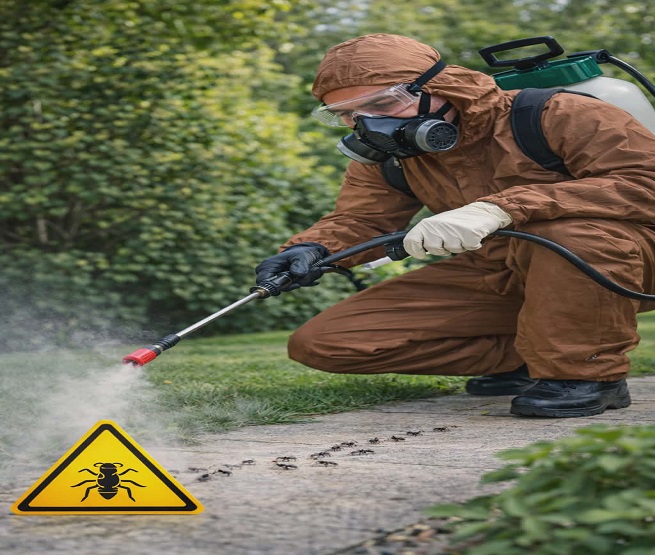 رش مبيد النمل الأبيض قبل صب الخرسانة بالمدينة